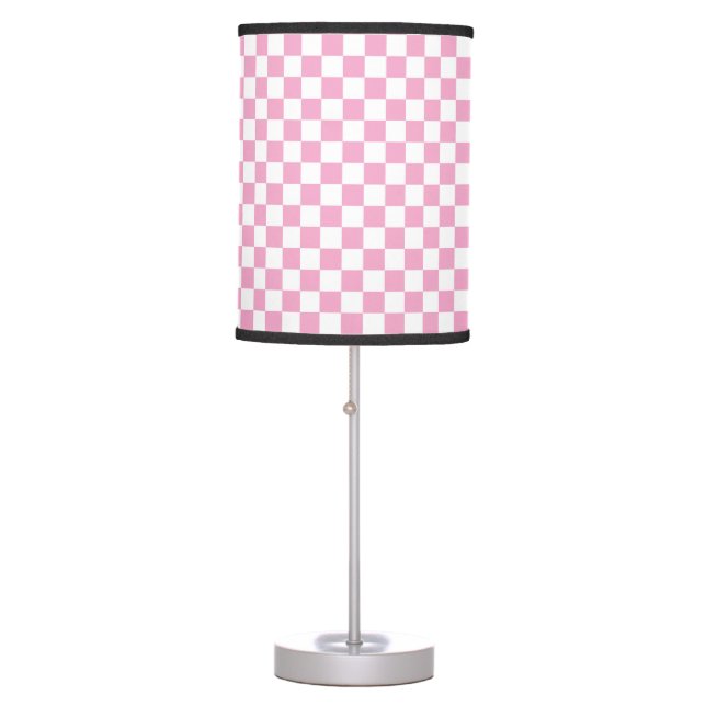 Pink and White Checkered Pattern Table Lamp (Front)