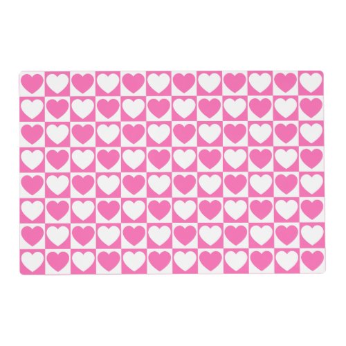 Pink and White Checkered Pattern With Hearts Placemat