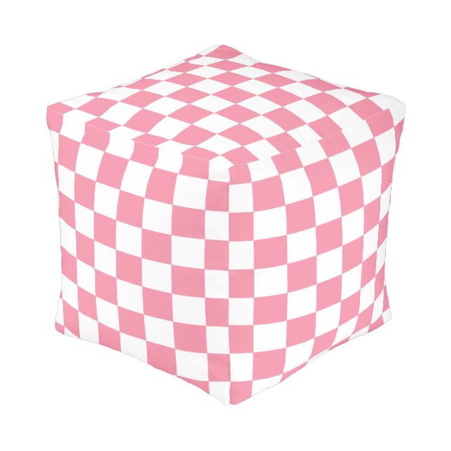 Pink and White Checkered Pouf (Angled Front)