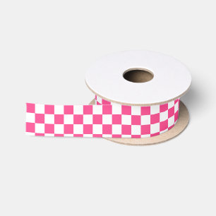 Pink and White Checkered Print Satin Ribbon
