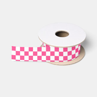 Pink and White Checkered Print Satin Ribbon