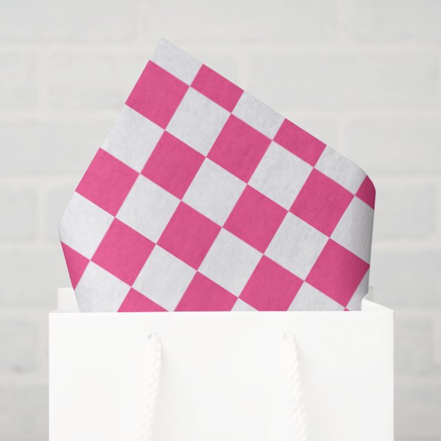 Pink and White Checkered Print Tissue Paper (Gift Bag)