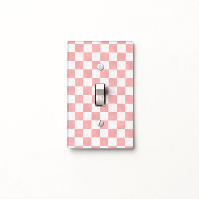 Pink and White Checkered Retro Diner Look Light Switch Cover (In Situ)