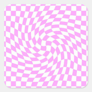 Pink and White Checks Checkered Chic Pattern  Square Sticker
