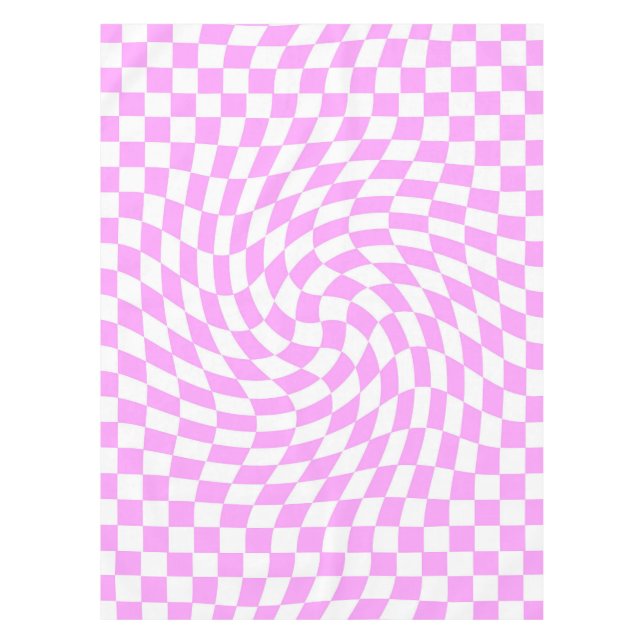Pink and White Checks Checkered Chic Pattern  Tablecloth (Front)