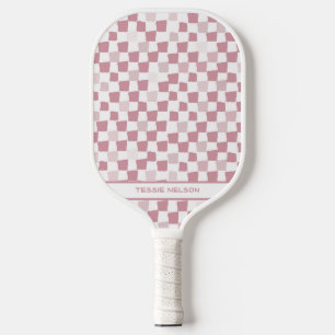 Pink and White Checks Pickleball Paddle