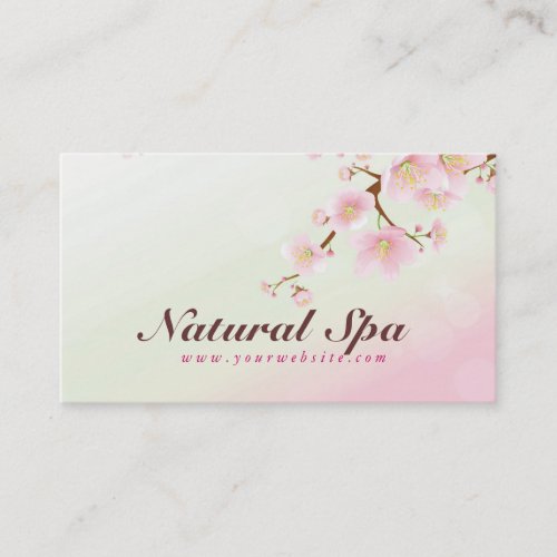 Pink And White Cherry Blossom Natural Spa Business Card