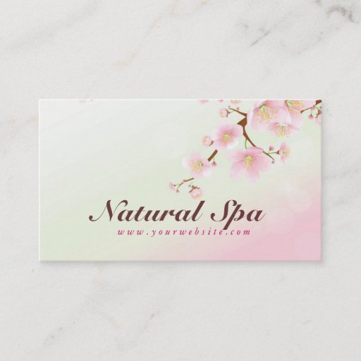 Customizable Pink And White Cherry Blossom Natural Spa Business Cards