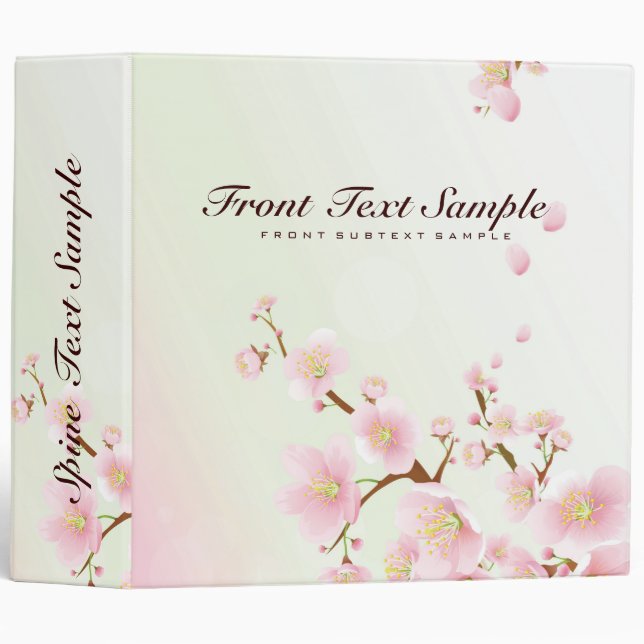 Pink And White Cherry Blossom Nature Design 3 Ring Binder (Front/Spine)