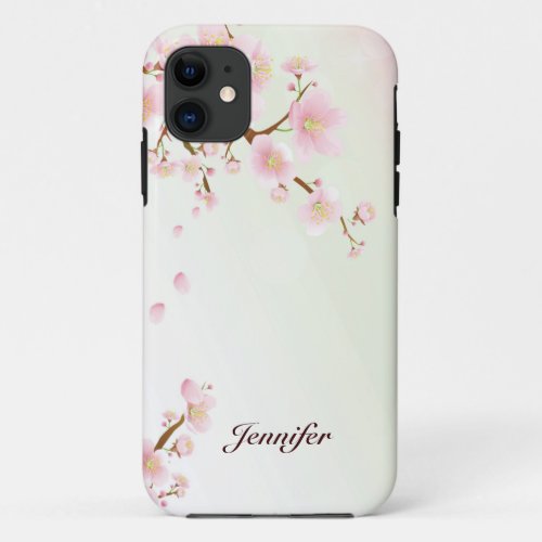 Pink And White Cherry Blossom Nature Monogram iPhone 11 Case