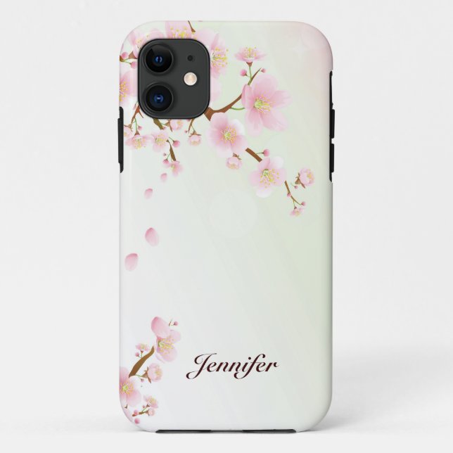 Pink And White Cherry Blossom Nature Monogram Case-Mate iPhone Case (Back)