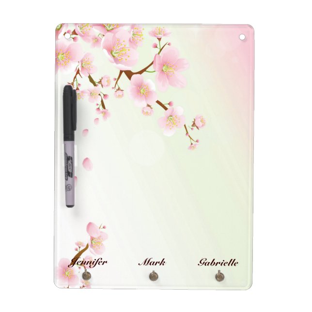 Pink And White Cherry Blossom Nature Monogram Dry-Erase Board (Front)