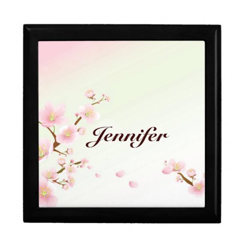 Pink And White Cherry Blossom Nature Monogram Keepsake Box