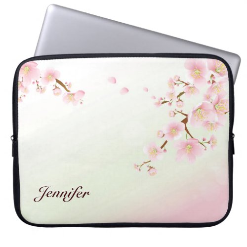 Pink And White Cherry Blossom Nature Monogram Laptop Sleeve