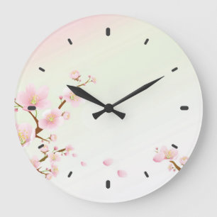Pink And White Cherry Blossom Nature Monogram Large Clock