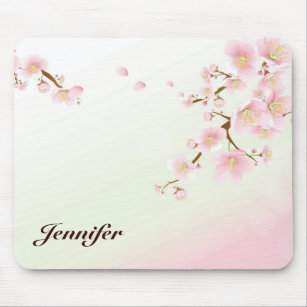 Pink And White Cherry Blossom Nature Monogram Mouse Pad