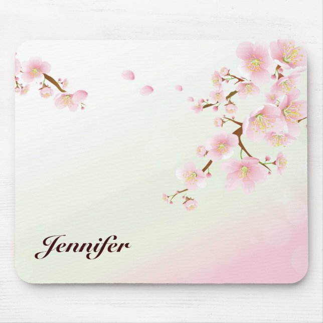 Pink And White Cherry Blossom Nature Monogram Mouse Pad (Front)