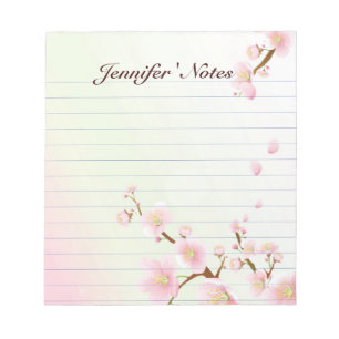 Pink And White Cherry Blossom Nature Monogram Notepad