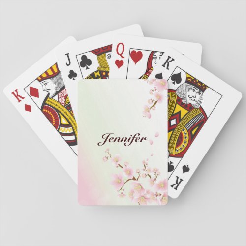 Pink And White Cherry Blossom Nature Monogram Poker Cards