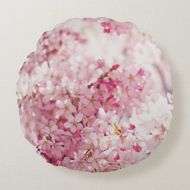 PINK AND WHITE CHERRY BLOSSOM ROUND PILLOW (Front)