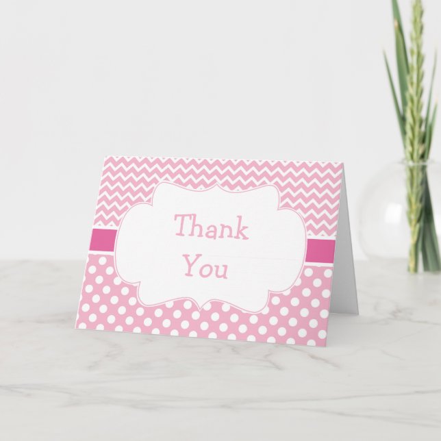 Pink and White Chevron and Polka Dots Thank You (Front)