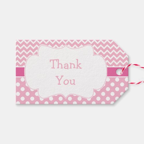 Pink and White Chevron and Polka Dots Thank You Gift Tags