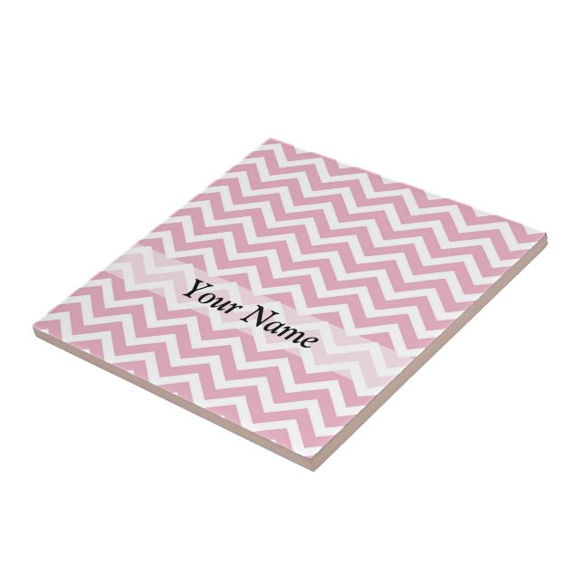 Pink and white chevron ceramic tile (Side)