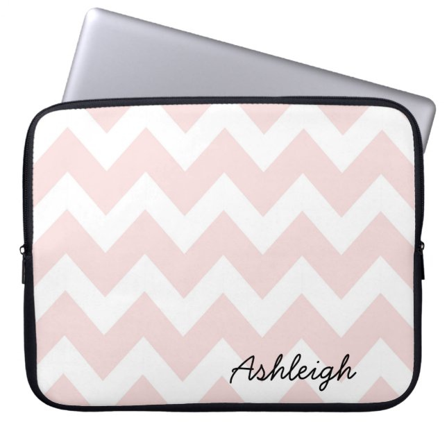 Pink and White Chevron Laptop Sleeve (Front)