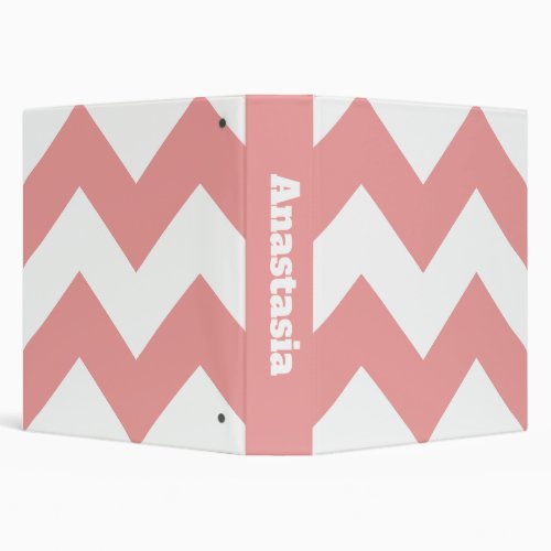 Pink and White Chevron Pattern Personalize 3 Ring Binder