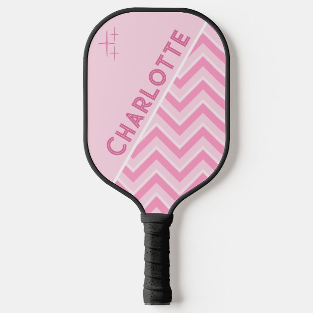 Pink And White Chevron Personalized Custom Pickleball Paddle (Front)