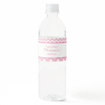 Pink and White Chevron & Polka Dot Baby Water Bottle Label