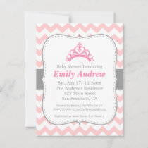 Pink and White Chevron, Princess Baby Girl Shower Invitation