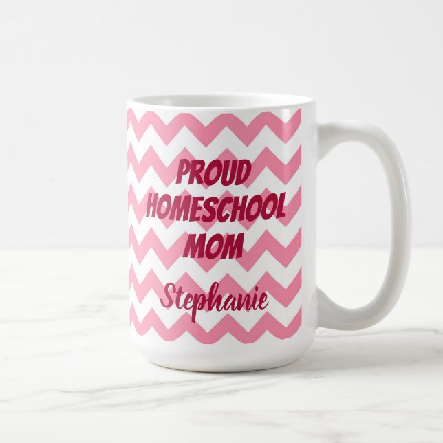Pink and White Chevron Proud Homeschool Mom Coffee Mug (Right)