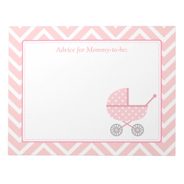Pink and White Chevron Stroller Mommy to be Notepad (Front)