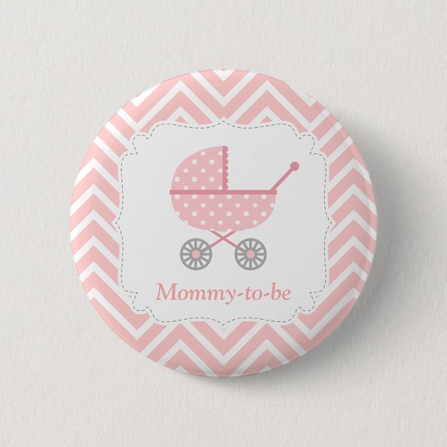 Pink and White Chevron Stroller Mommy to be Pinback Button (Front)
