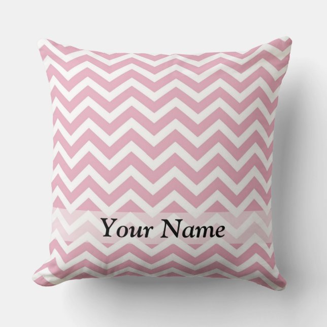 Pink and white chevron throw pillow (Front)