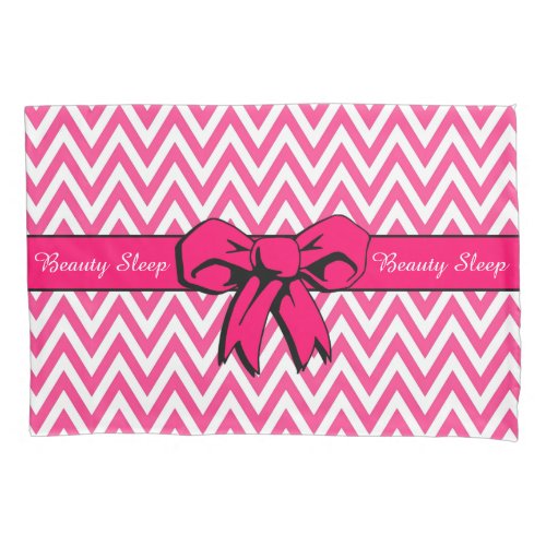 Pink and White Chevron with Hot Pink Bow Pillow Case