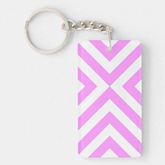 Pink and White Chevrons Keychain (Front)