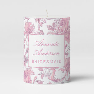 Pink and White Chinoiserie Bridesmaid Gift Pillar Candle