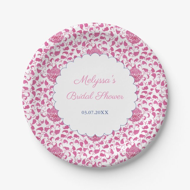Pink And White Chinoiserie Chic Wedding Shower Paper Plates (Front)