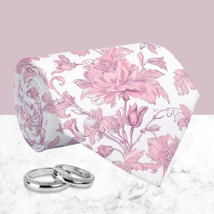 Pink and White Chinoiserie Floral Neck Tie