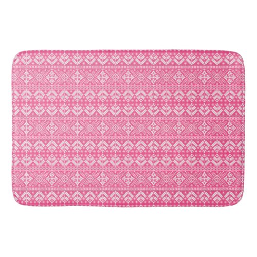 Pink and White Christmas Fair Isle Pattern Bath Mat