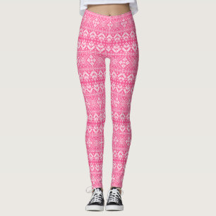 Pink and White Christmas Fair Isle Pattern Leggings