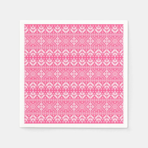 Pink and White Christmas Fair Isle Pattern Napkins