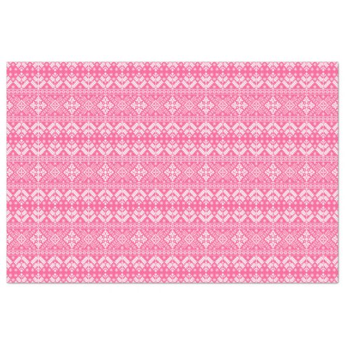 Pink and White Christmas Fair Isle Pattern Tissue Paper