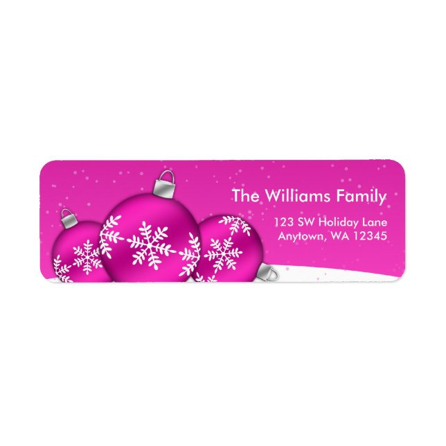 Pink and White Christmas Snowflake Ornaments Label (Front)
