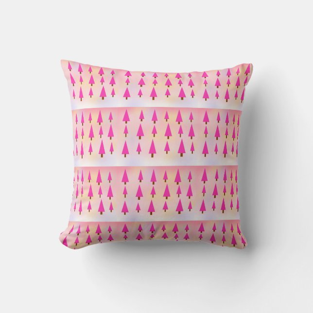 Pink and White Christmas Tree Pattern Throw Pillow (Front)