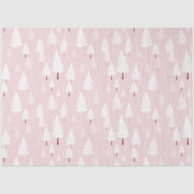 Pink and White Christmas Trees Christmas Tissue Paper (Front)