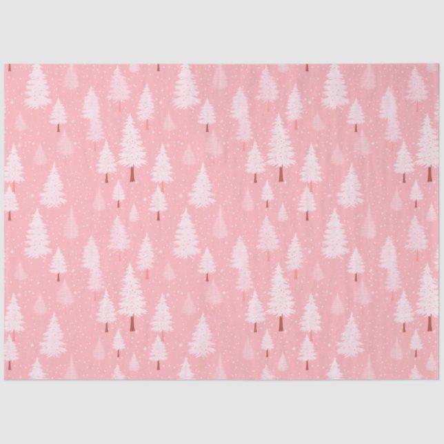 Pink and White Christmas Trees Christmas Tissue Paper (Front)