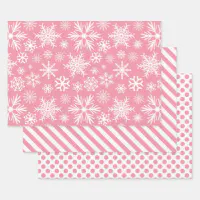 Hot Pink Winter Christmas Tree & Snowflakes Wrapping Paper, Zazzle